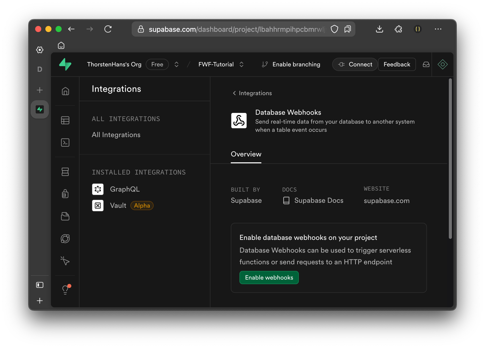 Enable Database Webhooks